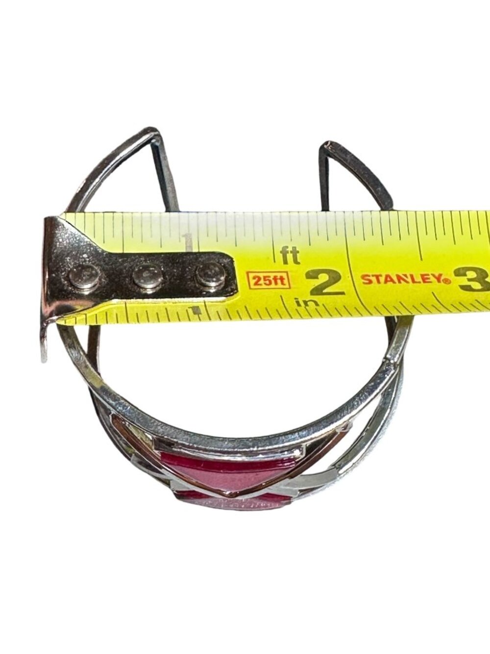Cuff Bracelet Silver Tone Red Center Geometric Lightweight Womens Jewelry NWOT - Picture 6 of 6